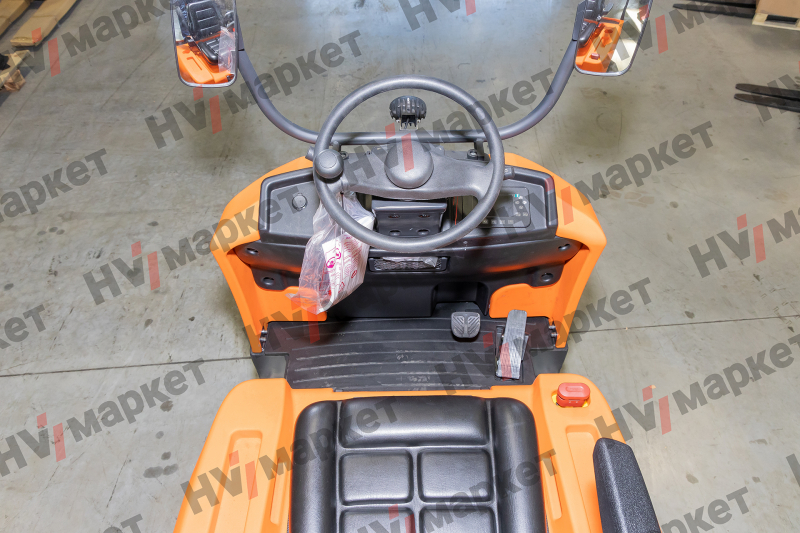 Самоходный Тягач для склада/производства T60Q 6000kg (Литий 200Ач + 100Ач, blue light and rearview mirror, walkie mode button, optional Controller Curtis F4A and display, Seat armrest) HV Market