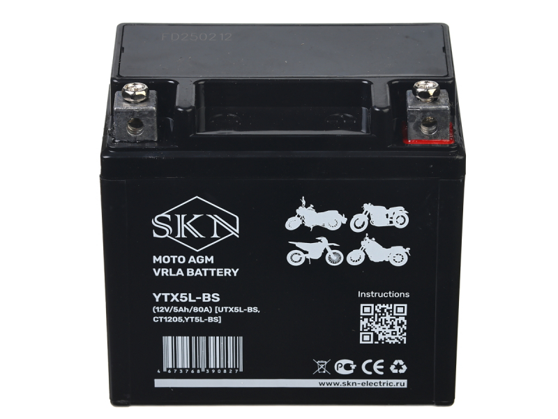 Аккумулятор стартерный для мототехники SKN YTX5L-BS (12V/5Ah/80A) [UTX5L-BS, CT1205, YT5L-BS] HV Market