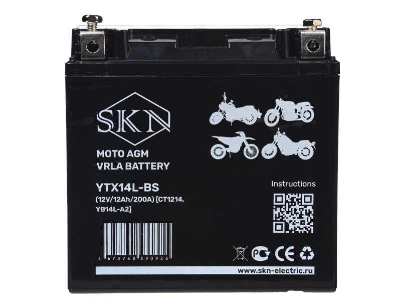 Аккумулятор стартерный для мототехники SKN YTX14L-BS (12V/12Ah/200А) [CT1214, YB14L-A2] HV Market