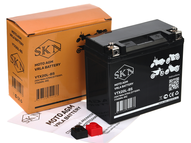 Аккумулятор стартерный для мототехники SKN YTX20L-BS (12V/18Ah/270A) [CT 12201, YTX20HL-BS] HV Market