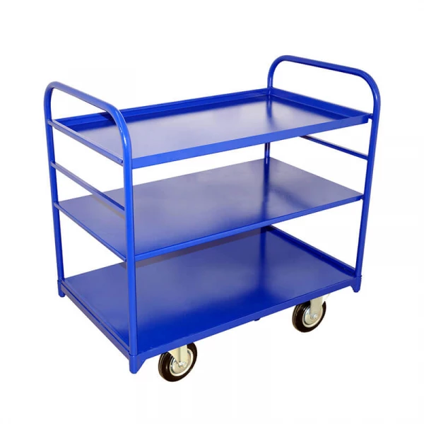 Тележка платформенная трехъярусная ТЯ 1 полки с бортами (500х800) 125 черная резина