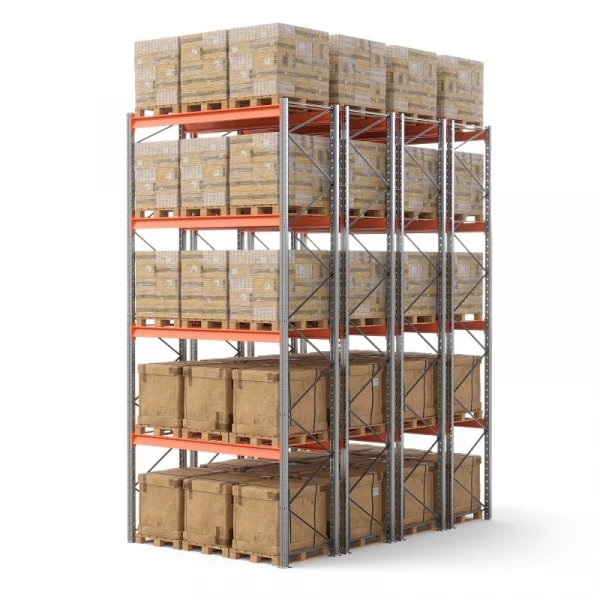 Стеллаж двойной глубины 6000х2700х1100 мм. Уровни хранения: пол+4 (3000 кг на ярус)